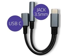 Qoltec 2in1 USB-C adapteris PD 15W 10cm aliuminis
