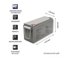 QOLTEC 53068 AGM baterija 12V 150Ah maks. 2250A