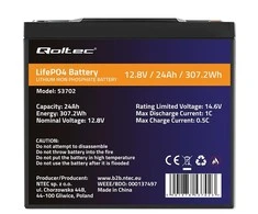 QOLTEC 53702 LiFePO4 ličio geležies fosfato baterija / 12,8V / 24Ah / 307,2Wh / BMS