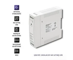 Maitinimo šaltinis skirtas bėgiui din 10 W 12 V 083 A baltas plonas Qoltec