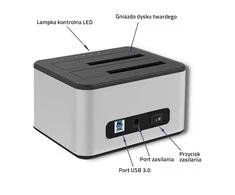QOLTEC 50316 2x HDD / SSD prijungimo stotelė 2,5 / 3,5 colio SATA USB 3.0 klonavimas
