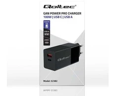 Įkroviklis - Qoltec 52382 GaN 100W PD USB Type-C ir A Juodas