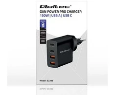 Adapteris Įkroviklis gan power pro 2xusb-c 2xusb 130w 5-20v 1.5-5a pd juodas Qoltec