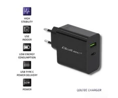 QOLTEC 51717 Įkroviklis 42W 5-20V 2.25-3A USB tipas C PD USB Juodas