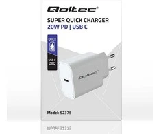 „Qoltec Super Quick PD“ | USB-C | 20 W | 5–12 V | 1,67–3 A | Balta