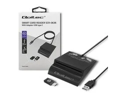 QOLTEC 50636 Intelligent Smart ID lustinių kortelių skaitytuvas SCR0636 USB tipo C