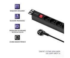 QOLTEC 54471 Maitinimo juostelė RACK spintelėms 1U 16A PDU 8xFRENCH 2m
