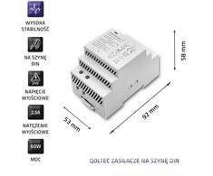 Qoltec DIN bėgio maitinimo šaltinis | 60W | 24V | 2,5A | Pilka