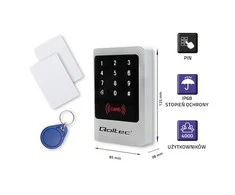 QOLTEC 52444 Kodinė spyna MIMAS su RFID skaitytuvu Kodų kortelės rakto pakabukas Durų skambučio mygtukas IP68 EM
