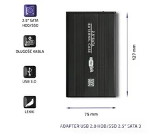 Kištukinis lizdas Qoltec Qoltec Aliuminio dėklas HDD / SMD 2.5 SATA3 124; USB 2.0 124; Juoda
