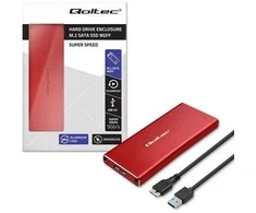 Qoltec 51831 Korpusas | M.2 SSD diskas | SATA | NGFF| USB 3.0 | Super greitis 5Gb/s | 2TB | Raudona