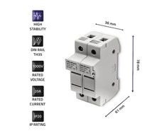 QOLTEC 52583 Saugiklio pagrindas Nuolatinės srovės saugiklis / 2P / 1000V / 20A / 10x38 / saulės