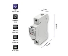 QOLTEC 52582 Saugiklio pagrindas su diodiniu nuolatinės srovės saugikliu / 1P / 1000V / 30A / 10x38 / saulės
