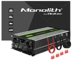 Qoltec Monolith įtampos keitiklis | 3000W | 6000W | 24V į 230V | gryna sinusinė banga | LCD