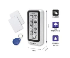 QOLTEC 52442 Kodinė spyna RHEA su RFID skaitytuvu Kodų kortelės rakto pakabukas Durų skambutis IP68 EM