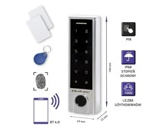 QOLTEC 52448 Kodinė spyna TITAN su pirštų atspaudų skaitytuvu RFID BT 4.0 Kodo kortelės rakto pultelis durų skambutis IP68 EM