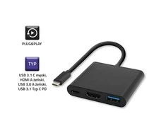 QOLTEC 50430 Qoltec Adapteris USB 3.1 typC Male / HDMI AF + USB AF + USB 3.1 typC juodas