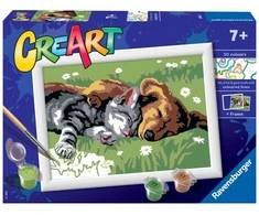 Ravensburger CreArt spalvinimo knygelė vaikams.Miegantis kačiukas su šuniuku