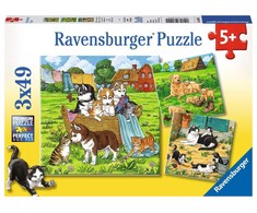 Ravensburger Dėlionė 3x49 vnt. - Mieli šunys ir katės