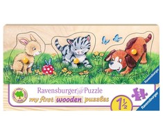 Ravensburger medinė dėlionė „Gyvūnų jaunikliai“, 3 det., nuo 1,5 m.