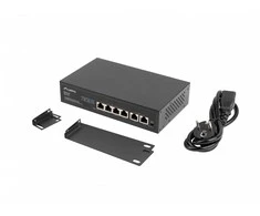Šakotuvas LANBERG jungiklis PoE 19 colių 6 prievadų 100MB 4 jungtys PoE 30W/prievadas max 60W DSP3-0105-60W nevaldomas