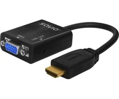 Savio HDMI į VGA adapteris su garsu AK-76, maksimali raiška iki 1080p, be išorinio maitinimo, su pridedamu 3 mm audio kabeliu