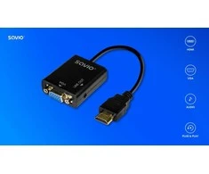 Savio HDMI į VGA adapteris su garsu AK-76, maksimali raiška iki 1080p, be išorinio maitinimo, su pridedamu 3 mm audio kabeliu