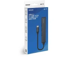 USB adapteris – Savio AK-71 3 x USB-A 2.0, 1 x USB-A 3.0, 4-in-1, 5 Gbps