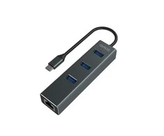 Savio AK-57 USB-C - 3 x USB-A HUB su RJ-45 Gigabit Ethernet adapteriu, 5000 Mbit/s, pilkas