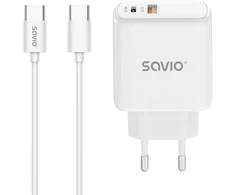 Savio Įkroviklis jungiama į tinklą LA-10 30W Quick Charge Power Delivery 3.0 Balta + Kabelis