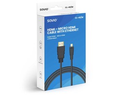 Savio CL-40/M HDMI (M) - micro HDMI (M) laidas su eternetu, 2m, Juodas