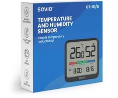 SAVIO belaidė meteorologinė stotelė, temperatūros ir drėgmės jutiklis, skirtas naudoti patalpose, LCD ekranas, laikrodis, data, rankena su magnetu, CT-01/B Juodas