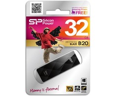 Silicon Power Blaze B20 32 GB, USB 3.0; USB 3.1 Gen 1; USB 3.2 Gen 1; USB 2.0 suderinamas atgal, Matte Juodas