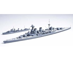 Tamiya Waterline: britų mūšio kreiseris Hood ir E klasės naikintuvas 1/700
