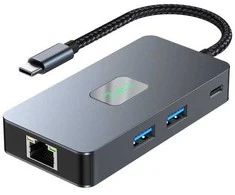 TB adapteris HUB USB C (7w1) HDMI USB SD/TF RJ45 (2500 Mbps) PD