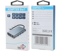 TB USB C šakotuvo adapteris 8w1 HDMIx2 USB VGA RJ45 PD