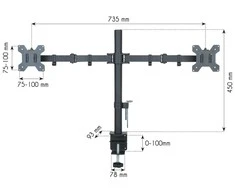 Laikiklis TECHLY 027514 Techly Dvigubas stalas LED/LCD monitoriaus rankena 13-27 2x10kg reguliuojama