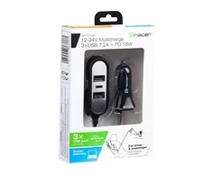 Automobilinis įkroviklis Tracer 12-24V Multicharge 3x USB 7.2A + PD 18W
