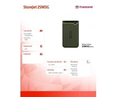 Kietasis diskas TRANSCEND 2TB StoreJet 25M3G USB 3.1 2.5 guminis dėklas su apsauga nuo smūgių, Military Žalias Slim