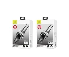 Automobilinis įkroviklis (2xUSB) su Lightning laidu, USAMS, 2.1A, juodas