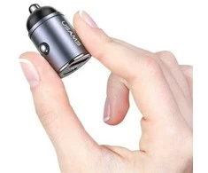 USAMS automobilinis įkroviklis 1xUSB+1xUSB-C C38 30WPD greito įkrovimo su įmontuotu žiedu plienas/tamsus CC206CC