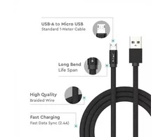 V-tac 1m mikro USB laidas, juodas, laido tipas : medvilninis audinys