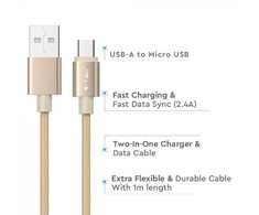 V-tac 1m mikro USB laidas, auksinės spalvos, laido tipas : pintas.