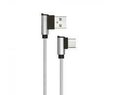 V-tac 1m type-c USB laidas, sidabrinis, pintas audinys
