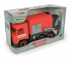 WADER 32113 Middle Truck - Raudonas šiukšliavežis kartoninėje dėžėje