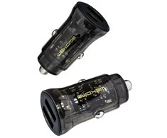 WEKOME WP-C40 Vanguard serija – automobilinis įkroviklis 2 x USB greitas įkrovimas 15 W (juodas / skaidrus)