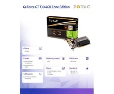ZOTAC GeForce GT 730 ZONE Edition žemo profilio vaizdo plokštė, 4 GB DDR3 (64 bitų), HDMI, DVI, VGA