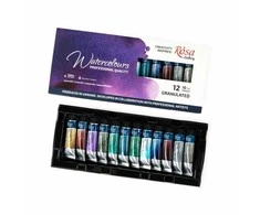 Akvarelinių granuliuojančių dažų rinkinys ROSA Gallery 12x10ml, kartoninėje dėžutėje