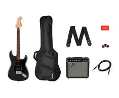 Squier Elektrinės gitaros komplektas Fender Affinity Strat HSS + Frontman 15G, anglies spalva