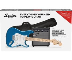 Squier Elektrinės gitaros komplektas Fender Affinity Strat HSS + Frontman 15G, mėlyna